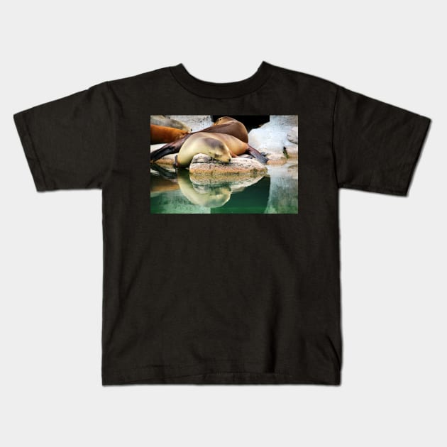 Sleepy Sea Lion Kids T-Shirt by croper